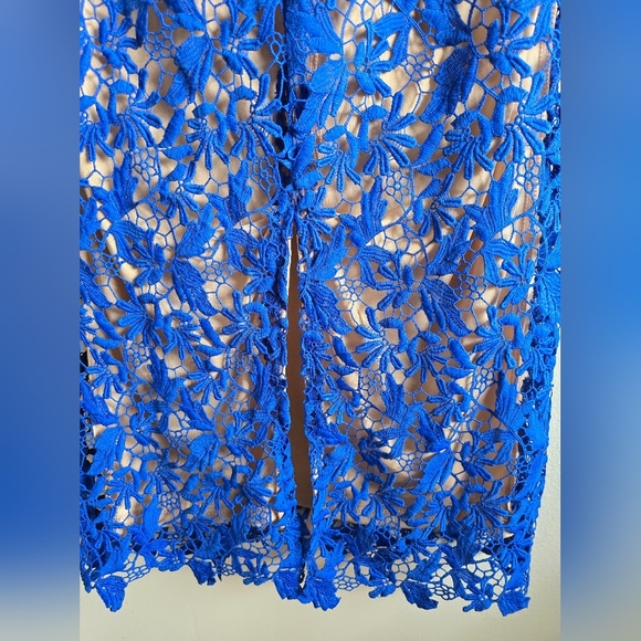 NWT! NSR,  Mia Lace Short Sleeve Open Back Midi Dress, Blue/Nude, Size S - Picture 7 of 11